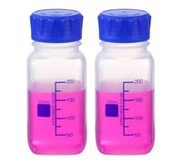 PATIKIL 250ml Thickened Media Storage Bottles,2 Pcs PP Plastic Graduated Bottle with Blue Screw Cap for Lab Water Reagent Liquids, Transparent(Square)