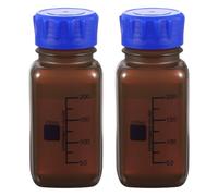 PATIKIL 250ml Thickened Media Storage Bottles,2 Pcs PP Plastic Graduated Bottle with Blue Screw Cap for Lab Water Reagent Liquids, Brown(Square)