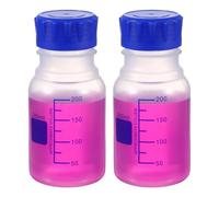 PATIKIL 250ml Thickened Media Storage Bottles,2 Pcs PP Plastic Graduated Bottle with Blue Screw Cap for Lab Water Reagent Liquids, Transparent(Round)
