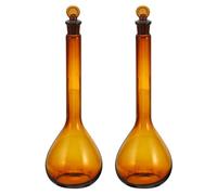 PATIKIL 250ml Volumetric Flask, 2Pcs 3.3 Borosilicate Glass Graduated Volumetric Measuring Flask with Glass Stopper Tolerance 0.26ml for Lab Experiment, Amber