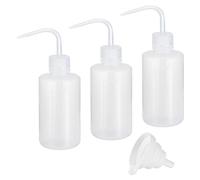 PATIKIL 250ml Wash Bottle, 3pcs Plastic Squeeze Bottle Narrow Mouth Bottle Tools with Funnel for Lab Cleaning Washing Irrigation Liquid Storage, Clear