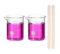 PATIKIL 25ml Glass Beaker, 2 Pack Measuring Glass Beaker Graduated Borosilicate Lab Cups Mug Low Form Heat Safe Transparent with 50pcs Wood Sticks for Laboratory Science Kitchen Liquids