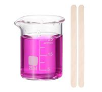 PATIKIL 25ml Glass Beaker, Measuring Glass Beaker Graduated Borosilicate Lab Cups Mug Low Form Heat Safe Transparent with 50pcs Wood Sticks for Laboratory Science Kitchen Liquids