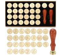 PATIKIL 26 Letters A-Z Alphabet Wax Seal Stamp Kit, Vintage Sealing Stamp with 2pcs Wooden Handles Gift Box for Wedding Invitation, Party, Gift Wrap, Envelope Card, Style 11