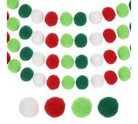 PATIKIL 26Ft Pom Pom Garland Decorations, 4Pcs Colorful Felt Ball Garland Banner Cute Rainbow Pompom Hanging Decorations for Tree Ornaments Homes Decor, Red/Green/White/Gray Green