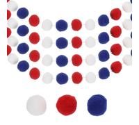 PATIKIL 26Ft Pom Pom Garland Decorations, 4Pcs Colorful Felt Ball Garland Banner Cute Rainbow Pompom Hanging Decorations for Tree Ornaments Homes Decor, Red/White/Blue