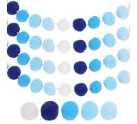 PATIKIL 26Ft Pom Pom Garland Decorations, 4Pcs Colorful Felt Ball Garland Banner Cute Rainbow Pompom Hanging Decorations for Tree Ornaments Homes Decor, White/Blue Series
