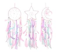 PATIKIL 28" Moon Sun Star Dream Catchers Set, Feather Handmade Dream Catchers Wall Hangings Art Decor for Home Wedding Bedroom Living Room Ornament,Pink