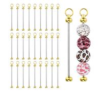 PATIKIL 28pcs Beadable Keychain Bar, Beadable Keychains Blanks Beaded Keychain Bar Bulk Key Chain Rod Making Charm for Beads Jewelry Making DIY Focal Bead Crafts Backpack, Gold