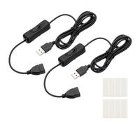 PATIKIL 2M USB Cable with ON/Off Switch, 2 Pcs USB Male to Female Extension Cord with Foam Double-sided Tape for LED Desk Lamp LED Strip, Black