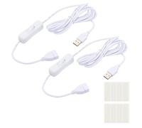 PATIKIL 2M USB Cable with ON/Off Switch, 2 Pcs USB Male to Female Extension Cord with Foam Double-sided Tape for LED Desk Lamp LED Strip, White