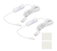 PATIKIL 2M USB Cable with ON/Off Switch, 2 Pcs USB Male to Type-C Male Extension Cord with Foam Double-sided Tape for LED Desk Lamp LED Strip, White