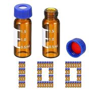 PATIKIL 2ml Autosampler Vial, 100 Pack Pre-Slit Septa HPLC/GC Vials 9-425 Lab Amber Vials Sample Vial Screw Cap Writing Patch PTFE & Silicone for LC Stamper