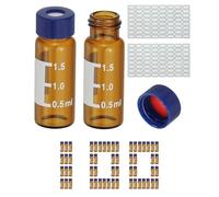 PATIKIL 2ml Autosampler Vial, 100Pcs HPLC/GC Vials 9-425 Lab Amber Vials Sample Vial Screw Cap Writing Patch PTFE & Silicone Septa with Labels for LC Stamper