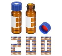 PATIKIL 2ml Autosampler Vial, 200 Pack Pre-Slit Septa HPLC/GC Vials 9-425 Lab Amber Vials Sample Vial Screw Cap Writing Patch PTFE & Silicone for LC Stamper