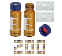 PATIKIL 2ml Autosampler Vial, 200Pcs HPLC/GC Vials 9-425 Lab Amber Vials Sample Vial Screw Cap Writing Patch PTFE & Silicone Septa with Labels for LC Stamper