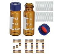 PATIKIL 2ml Autosampler Vial, 200Pcs Pre-Slit Septa HPLC/GC Vials 9-425 Lab Amber Vials Sample Vial Screw Cap Writing Patch PTFE & Silicone with Labels for LC Stamper