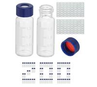 PATIKIL 2ml Autosampler Vial, 200Pcs Pre-Slit Septa HPLC/GC Vials 9-425 Lab Clear Vials Sample Vial Screw Cap Writing Patch PTFE & Silicone with Labels for LC Stamper