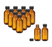 PATIKIL 2oz(60ml) Glass Sample Bottles, 12Pcs Round Bottle Dispensing Bottles with Black Poly Cone Cap for Reagent Liquids, Essential Oils, Perfume, Amber