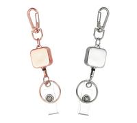 PATIKIL 2Pack Retractable Keychain, Metal Badge Reels Retractable Badge Holder Clips with Key Rings for Name Card Key Conferences Office, Silver/Rose Gold(Square)