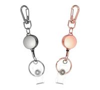 PATIKIL 2Pack Retractable Keychain, Metal Badge Reels Retractable Badge Holder Clips with Key Rings for Name Card Key Conferences Office, Gun Black/Rose Gold(Round)