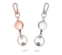 PATIKIL 2Pack Retractable Keychain, Metal Badge Reels Retractable Badge Holder Clips with Key Rings for Name Card Key Conferences Office, Silver/Rose Gold(Round)