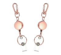 PATIKIL 2Pack Retractable Keychain, Metal Badge Reels Retractable Badge Holder Clips with Key Rings for Name Card Key Conferences Office, Rose Gold(Round)