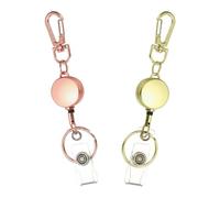 PATIKIL 2Pack Retractable Keychain, Metal Badge Reels Retractable Badge Holder Clips with Key Rings for Name Card Key Conferences Office, Light Gold/Rose Gold(Round)