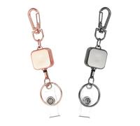 PATIKIL 2Pack Retractable Keychain, Metal Badge Reels Retractable Badge Holder Clips with Key Rings for Name Card Key Conferences Office, Gun Black/Rose Gold(Square)