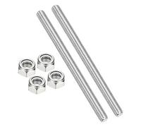PATIKIL 2Pcs 3/8"-16x130mm Threaded Rods with Hex Nuts, 304 Stainless Steel Fully Threaded Rod Right Hand Threads with 4Pcs Nylon Insert Lock Nut for Clamps Hangers U-Bolt, Silver Tone