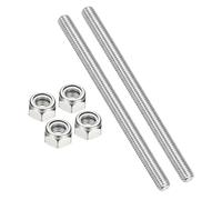 PATIKIL 2Pcs 3/8"-16x140mm Threaded Rods with Hex Nuts, 304 Stainless Steel Fully Threaded Rod Right Hand Threads with 4Pcs Nylon Insert Lock Nut for Clamps Hangers U-Bolt, Silver Tone