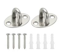 PATIKIL 2Pcs 304 Stainless Steel Ceiling Hooks, Oval Pad Eyes Plate Metal Wall Mount U Ceiling Hook with Screws for Hanging Ropes Post Queue Line Barrier, Silver