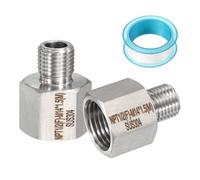 PATIKIL 2Pcs 304 Stainless Steel Forged Pipe Fitting, 1/2" NPT Female to M14x1.5 Thread Adapter Hex Pipe Fitting Adapter for Hose Line Connection Convert, Silver(1.34x1.06)