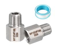 PATIKIL 2Pcs 304 Stainless Steel Forged Pipe Fitting, M14x1.5 Female to 1/4" NPT Thread Adapter Hex Pipe Fitting Adapter for Hose Line Connection Convert, Silver(1.14x0.75)