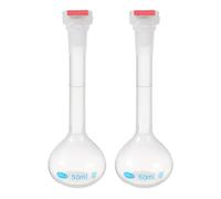 PATIKIL 2Pcs 50ml Volumetric Flask, Polypropylene Graduated Volumetric Measuring Flask with Red Plug Cap Tolerance 0.3ml for Laboratory Science Experiment, Clear