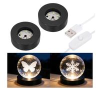 PATIKIL 2Pcs Black Wood LED Light Base 2.36" LED Light Stand Lighted Round Crystal Display Base for 3D Glass Art/Acrylic Art Resin Crafts Light Display Stand Room Home Decor, White Light