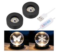 PATIKIL 2Pcs Black Wood LED Light Base 2.36" LED Light Stand Lighted Round Crystal Display Base for 3D Glass Art/Acrylic Art Resin Crafts Light Display Stand Room Home Decor, 3 Color Light