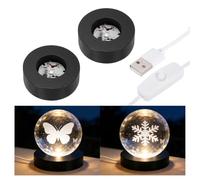 PATIKIL 2Pcs Black Wood LED Light Base 2.36" LED Light Stand Lighted Round Crystal Display Base for 3D Glass Art/Acrylic Art Resin Crafts Light Display Stand Room Home Decor, 7 Color Light