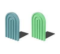 PATIKIL 2Pcs Boho Arch Bookends Non-Skid Rainbow Wooden Light Blue/Green