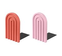 PATIKIL 2Pcs Boho Arch Bookends, Non-Skid Wood Book Ends Rainbow Wooden for Shelves Book Stopper Stand Cute for Holding Books Movie Home Office Library Decorative, Red/Pink