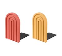 PATIKIL 2Pcs Boho Arch Bookends, Non-Skid Wood Book Ends Rainbow Wooden for Shelves Book Stopper Stand Cute for Holding Books Movie Home Office Library Decorative, Yellow/Red
