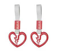 PATIKIL 2Pcs Broken Heart Shaped Car Handle Straps, Car Hanging Accessories Bumper Warning Ring Drift Charm for Auto Bus Decor Interior Exterior Decoration, Red