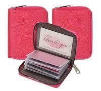 PATIKIL 2Pcs Credit Card Holder Zipper Wallet, Leather Card ID Case Organizer with 20 Card Slots for Women Men Storage, Rose Red (Window Style)