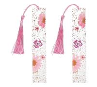 PATIKIL 2Pcs Dried Flower Resin Bookmark, Reading Book Marks with Tassel Bookmarks for Women Reading Accessories Gift Book Lover, Pink (Narcissus/Chrysanthemum)