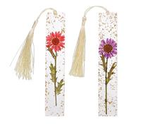 PATIKIL 2Pcs Dried Flower Resin Bookmark, Reading Book Marks with Tassel Bookmarks for Women Reading Accessories Gift Book Lover, Red/Purple (Chrysanthemum)