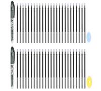 PATIKIL 2Pcs Erasable Gel Pens with 50 Refills & 2 Erasers, 0.5mm Heat Erasable Pens for Fabric Black Ink Fabric Marking Pen for Sewing Quilting Planner Writing