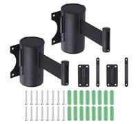 PATIKIL 2Pcs Fixed Wall Mount Retractable Belt Barrier, 16.4 Feet Black Color Belt with Steel Case for Crowd Control Grocery Retail Store Stadium
