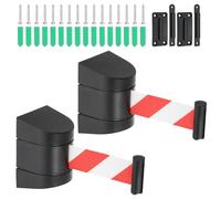 PATIKIL 2Pcs Fixed Wall Mount Retractable Belt Barrier, 16.4 Ft Crowd Control Barrier for Retail Store Stadium, Black Case with Red White Retractable Caution Belt