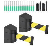 PATIKIL 2Pcs Fixed Wall Mount Retractable Belt Barrier, 16.4 Ft Crowd Control Barrier for Retail Store Stadium, Black Case with Black Yellow Retractable Caution Belt