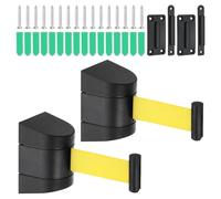 PATIKIL 2Pcs Fixed Wall Mount Retractable Belt Barrier, 16.4 Ft Crowd Control Barrier for Retail Store Stadium, Black Case with Yellow Retractable Caution Belt